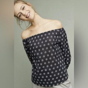 Anthropologie Maeve Black White Maiden Off The Shoulder Blouse SIZE Medium